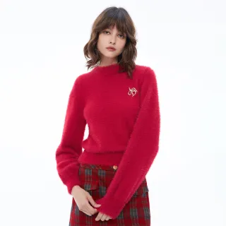 【MOMA】貴氣仿貂毛小立領針織上衣(兩色)