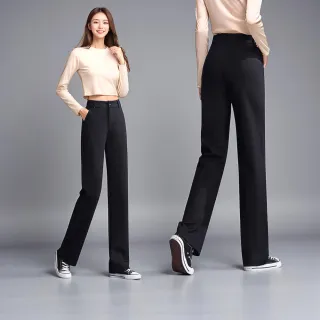 【Amore】高腰彈力顯瘦西裝寬褲直筒褲 西裝褲女(直筒西裝褲 通勤日常好選擇)