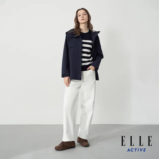 【ELLE ACTIVE】女款 都會防風連帽風衣外套-深藍色(EA25A1W6106-39)