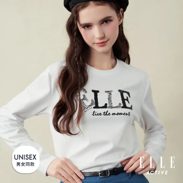 【ELLE ACTIVE】男女同款 印花LOGO長袖T恤-白色(EA25A2F1702-90)