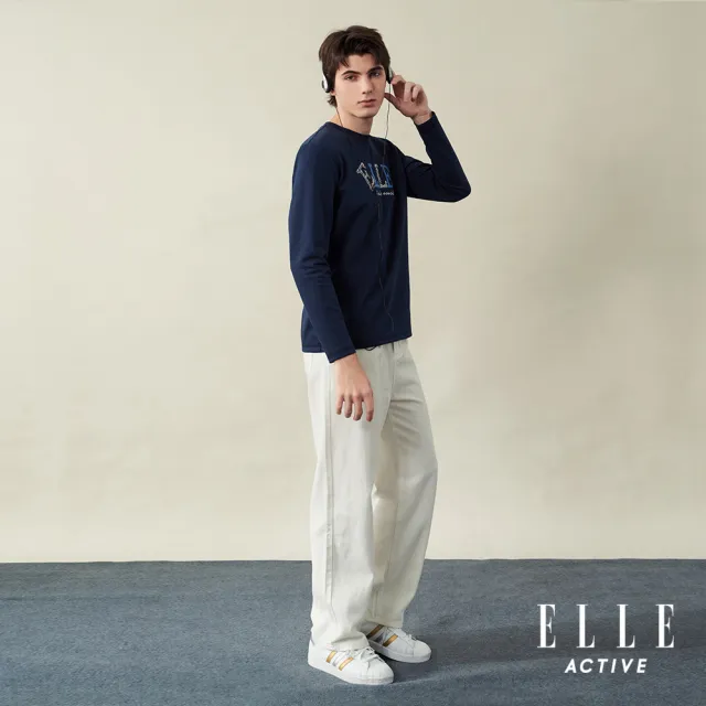 【ELLE ACTIVE】男女同款 印花LOGO長袖T恤-深藍色(EA25A2F1702-39)