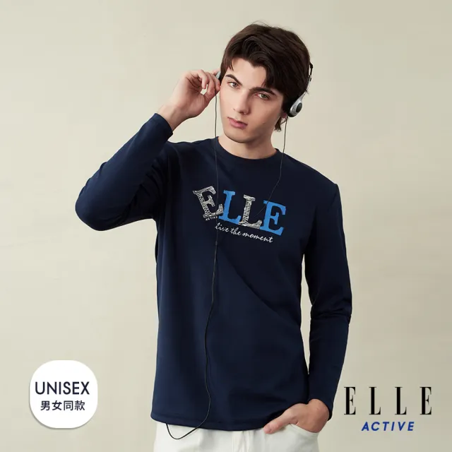 【ELLE ACTIVE】男女同款 印花LOGO長袖T恤-深藍色(EA25A2F1702-39)（其他規格）