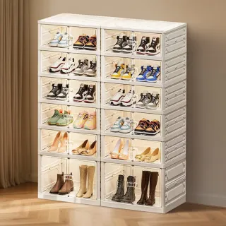 【Life+】極簡超大容量加厚免安裝一體式折疊鞋盒_高款X1+正常款X8(摺疊鞋盒 一體式鞋盒 折疊收納 鞋櫃)