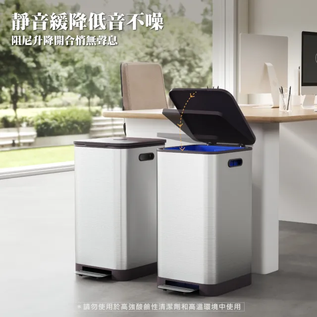 【ONE HOUSE】30L 格拉斯高質感靜音緩降不鏽鋼垃圾桶(踩踏垃圾桶/緩降垃圾桶)