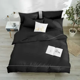 【AnD HOUSE 安庭家居】MIT 200織精梳棉-經典黑色系-四件式加大床包雙人被套組(多色任選/100%精梳棉/純棉)