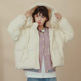 【gozo】撞色蓬蓬連帽羽絨外套(兩色)