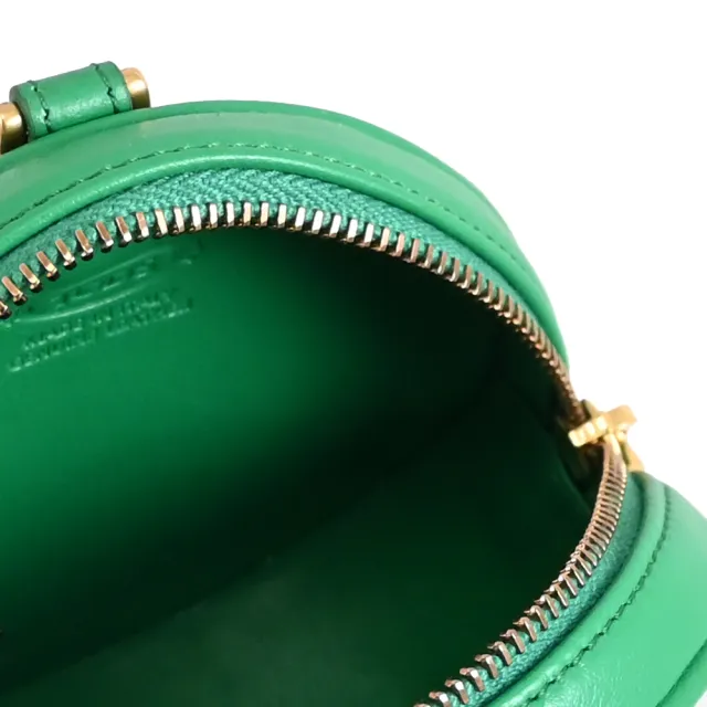 【TOD’S】TODS T Timeless 金屬LOGO小牛皮圓餅頸掛包零錢包(綠)