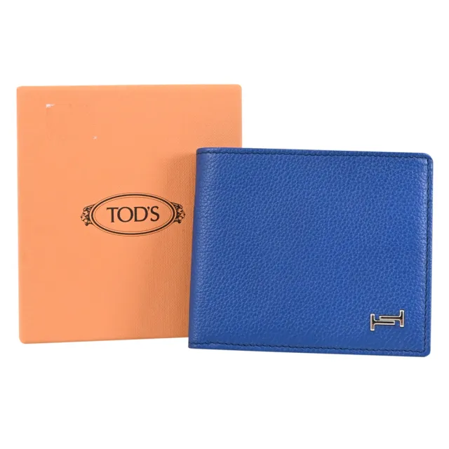 【TOD’S】TODS DOUBLE T 金屬雙T LOGO小牛皮雙層8卡短夾(寶藍)