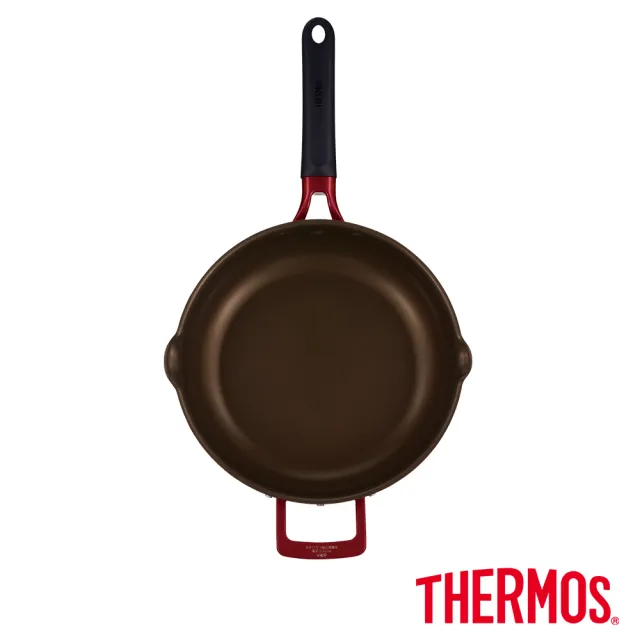 【THERMOS 膳魔師】厚鑄耐摩不沾鍋單柄附耳深煎鍋28cm(KFJ-028W-R)