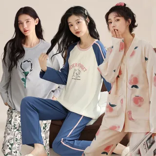 【NEW FORCE】清新舒眠長袖居家套裝-多款可選(長袖睡衣/居家服/女睡衣/保暖睡衣/可愛睡衣/家居服)
