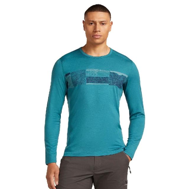 【Icebreaker】男 Oasis 圓領長袖上衣《等高紀錄》200《湖水藍》0A57BD/排汗衣/短T/羊毛衫