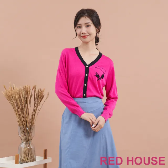 【RED HOUSE 蕾赫斯】花朵點綴配色開襟針織外套(共4色)