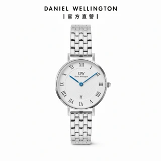 【Daniel Wellington】DW 手錶 Petite Roman Numerals 28mm 小藍針星光銀5珠鏈帶不鏽鋼錶
