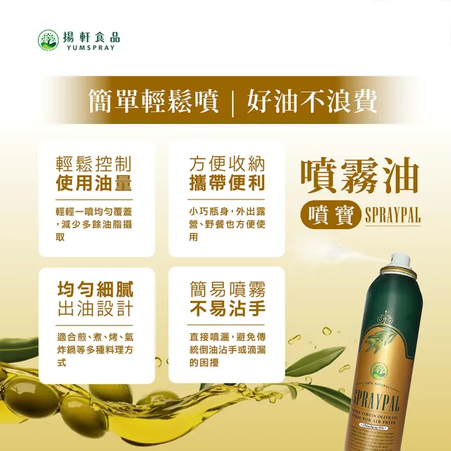 【SPRAYPAL 噴寶】揚軒官方直營 噴霧式橄欖油(西班牙純天然油、沙拉、冷盤、露營、烤肉 噴霧油 噴噴油)
