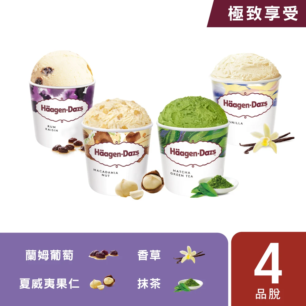 哈根達斯品脫 哈根達斯_官方直營冰淇淋 品脫4入組,迷你杯100ml 12入組 口味任選,效期請見規格處 即期良品特價)