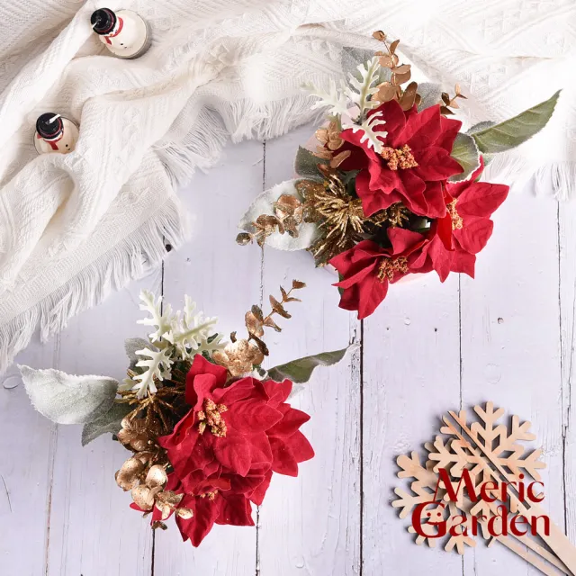【Meric Garden】高仿真台灣手工限定銀雪聖誕紅小盆栽_2入/組(聖誕 聖誕紅 節慶擺飾 交換禮物)