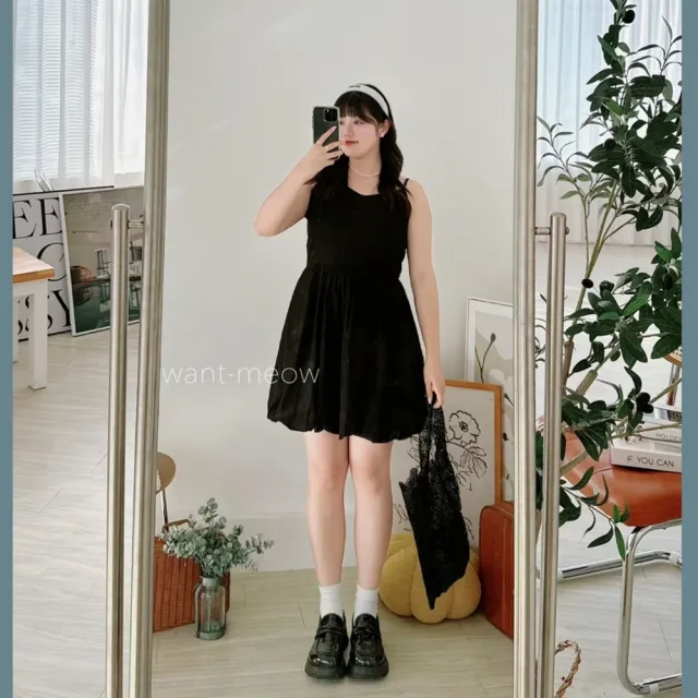 【Want-Meow】80公斤可穿/日系可調肩帶＋氣球裙！送包！(大碼/大尺碼/加大碼/吊帶洋裝/婚禮穿搭)