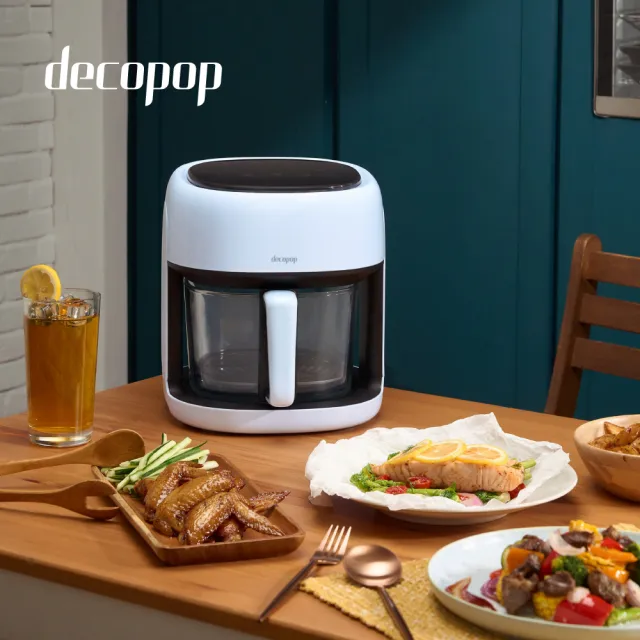 【decopop】智能觸控美型玻璃氣炸鍋4.5L大容量 DP-107(智能控溫/不沾油好清洗/360度均勻加熱/)