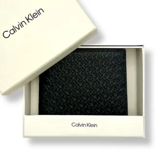【Calvin Klein】專櫃禮盒 CK 男生 短夾 滿版壓紋 男款 零錢袋 皮夾(4G1066G 送禮首選)