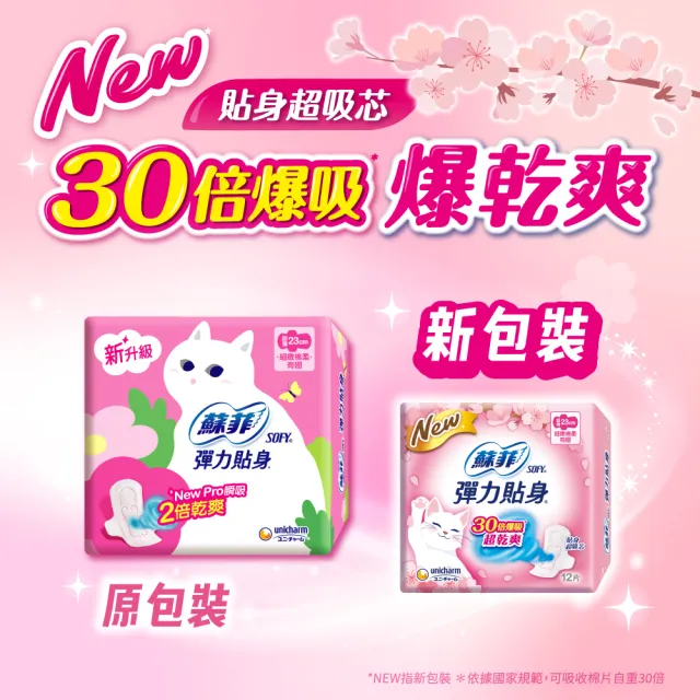 【Sofy 蘇菲】彈力貼身超薄日用基本/日用潔翼/夜用潔翼衛生棉(23cm14片/23cm12片/28cm10片x8包)