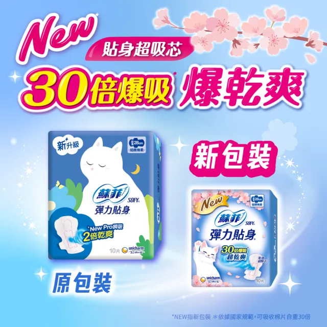 【Sofy 蘇菲】彈力貼身超薄體貼夜用潔翼衛生棉28cm(10片x8包/組 共80片)