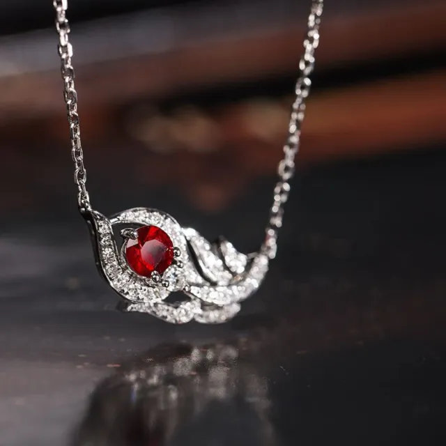 【海斯珠寶】小羽毛系列 18K金 0.25-0.29ct 鴿血紅寶石 天然鑽石 項鍊 宮廷羽紋鑲嵌工藝 送禮禮盒包裝