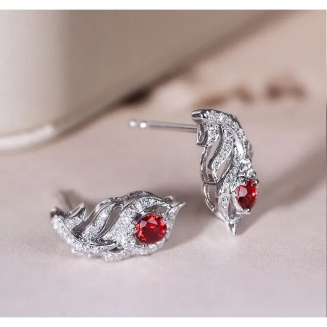 【海斯珠寶】小羽毛系列 18K金 0.24-0.28ct 鴿血紅寶石 天然鑽石 耳環 宮廷羽紋鑲嵌工藝 送禮禮盒包裝
