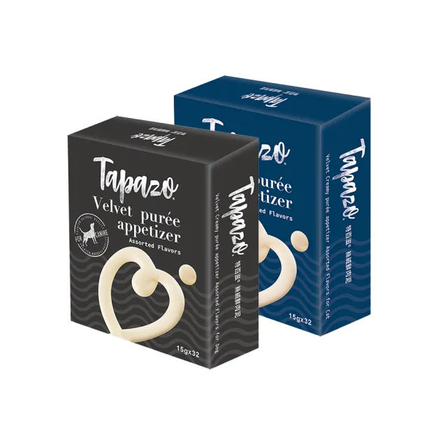 【TAPAZO 特百滋】絲絨鮮肉泥-犬貓用 15gx32入/盒(貓零食 貓肉泥 狗肉泥 狗零食 綜合口味)