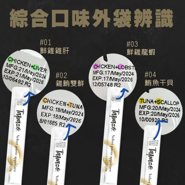 【TAPAZO 特百滋】絲絨鮮肉泥-犬貓用 15gx32入/盒(貓零食 貓肉泥 狗肉泥 狗零食 綜合口味)