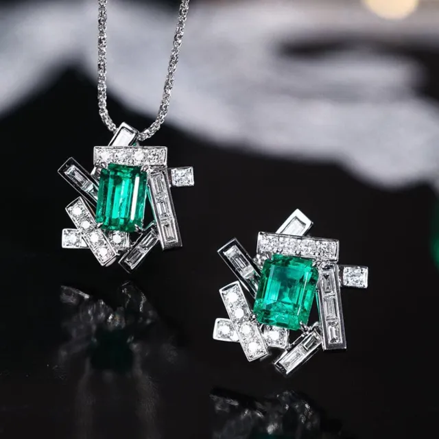 【海斯珠寶】Puzzle系列 18K金 天然鑽石 哥倫比亞木佐祖母綠 吊墜 幾何拼圖設計 珠寶級鑲嵌工藝