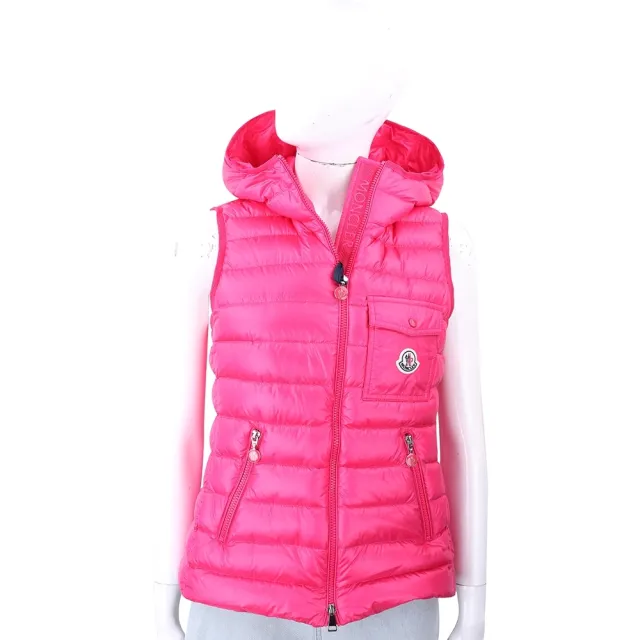 【MONCLER】GLYGOS 桃紅色口袋設計 連帽羽絨背心(絎縫 頂級羽絨)