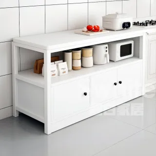 【靚白家居】鋼木風三門餐廚櫃 中島款 120公分 S051(收納櫃 置物櫃 收納櫥櫃 餐櫃 廚房電器櫃)