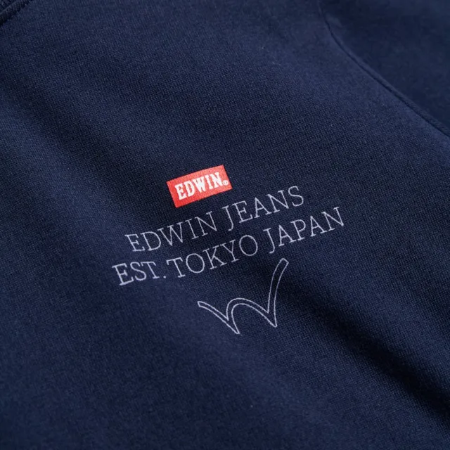 【EDWIN】女裝 秀氣小印花薄長袖T恤(丈青色)