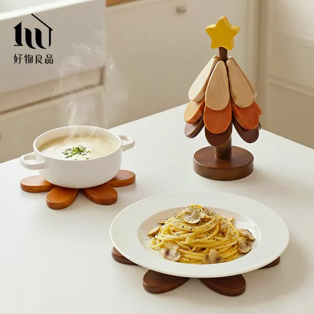 【好物良品】日本高品質原木聖誕樹防燙造型隔熱墊(木頭隔熱 隔熱 防滑杯墊 餐桌隔熱 耐熱墊)
