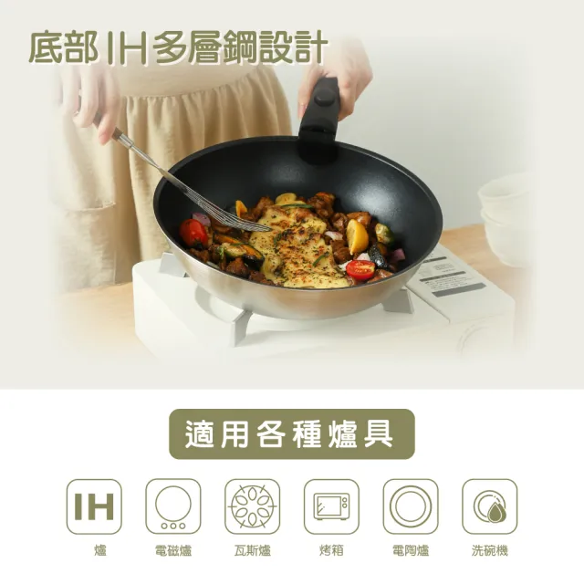 【MASIONS 美心】維多利亞 極厚七層複合鋼可拆鍋不沾鍋3鍋5件組(28深炒/24平/18湯/可拆手柄/18蓋)