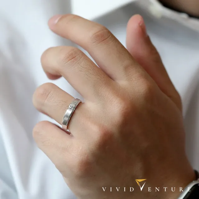 【Vividventure 亞帝芬奇】925純銀 天然鑽石 30分 FVS2 戒指+5分 男戒 套組 永恆的愛(情侶 對戒 結婚)
