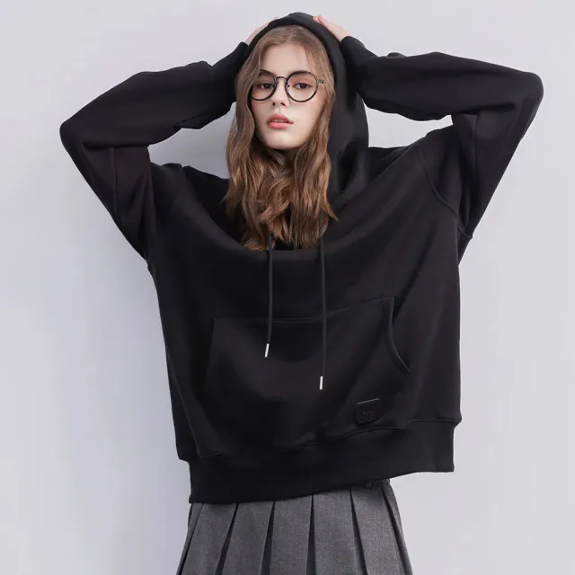【SCANDINAVIAN FOREST 北歐小刺蝟】內刷毛厚磅棉帽T-毛巾繡刺蝟-男女共穿 長袖 秋冬 tshirt 純棉t(黑色)