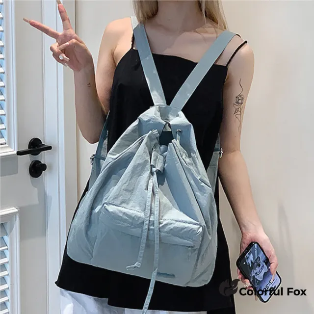 【Colorful Fox】韓系百搭繽紛大容量雙肩抽繩後背包(共七色)