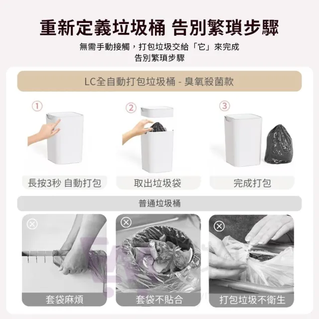【LC】臭氧自動除臭打包垃圾桶(智能垃圾桶 感應垃圾桶 自動垃圾桶 有蓋垃圾桶 浴室垃圾桶 廚房垃圾桶)