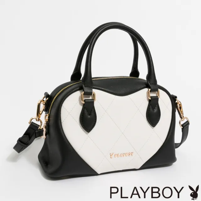 【PLAYBOY】手提包附長背帶  Limelight系列(黑白色)