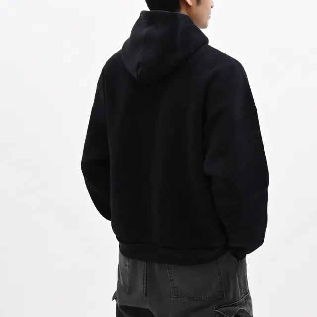 【Balenciaga 巴黎世家】經典LOGO內刷毛寬鬆連帽厚長袖上衣(黑)