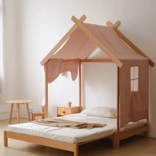 【Taoshop 淘家舖】樹屋床全實木櫸木｜兒童男孩女孩城堡床帳篷自由組合｜不含床｜1.35米｜QMHSW135