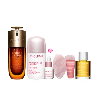 【CLARINS 克蘭詩】黃金雙萃精華50ml+氧氣亮白光感精華50ml(換季穩膚抗老精華液 X 全新美白精華)