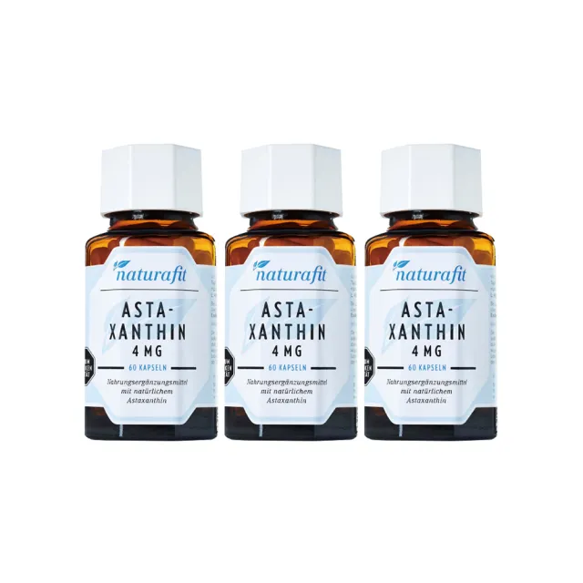 【德國 Natural Fit 活粒適】雨生紅球藻精華含蝦紅素膠囊 三入組 60粒/入(素食 每顆含4mg蝦青素 守護晶亮)