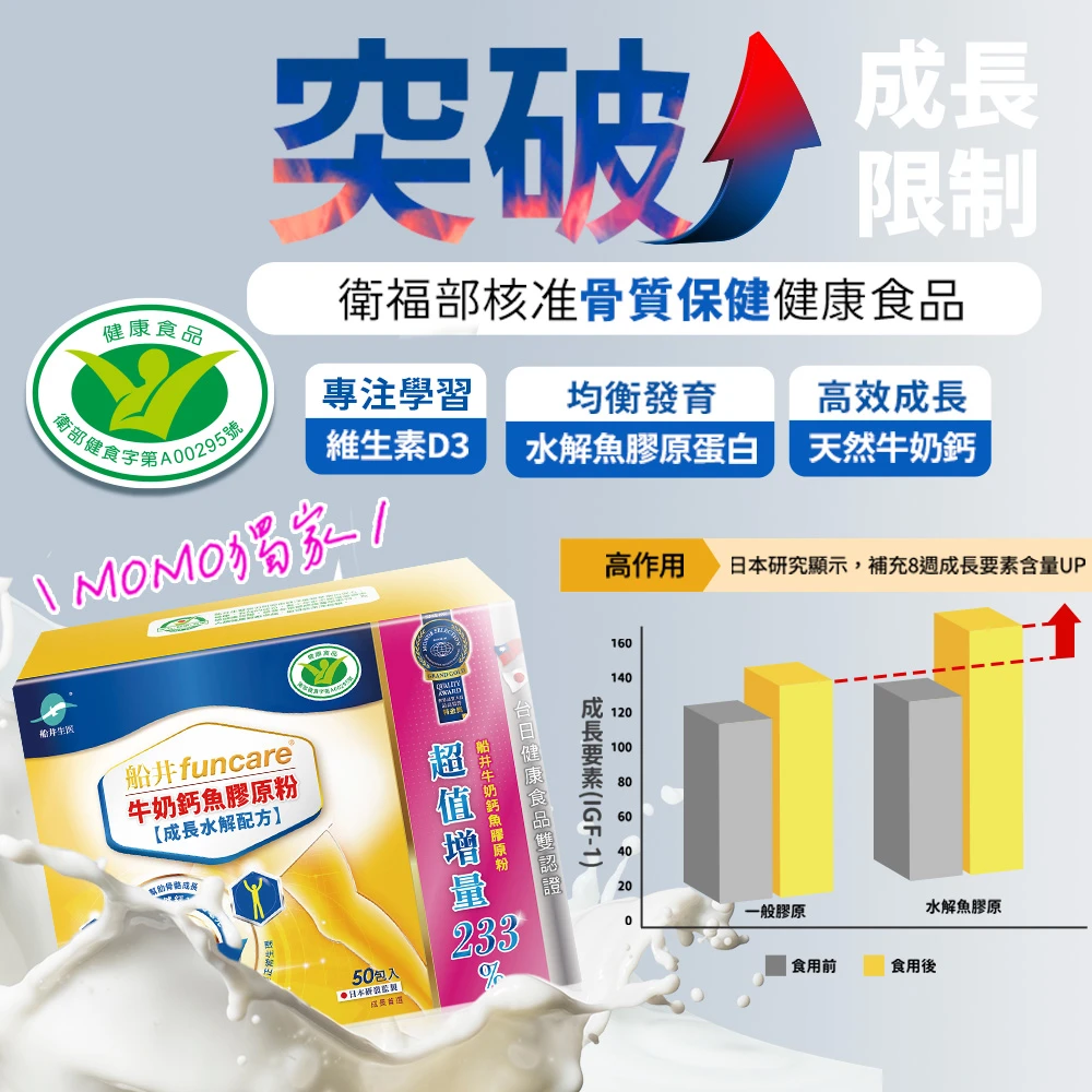 船井牛奶鈣魚膠原粉 funcare船井生醫牛奶鈣魚膠原粉3盒.共150包-衛福部核准健康食品,高成長高效配方X王仁甫父子愛用推薦)