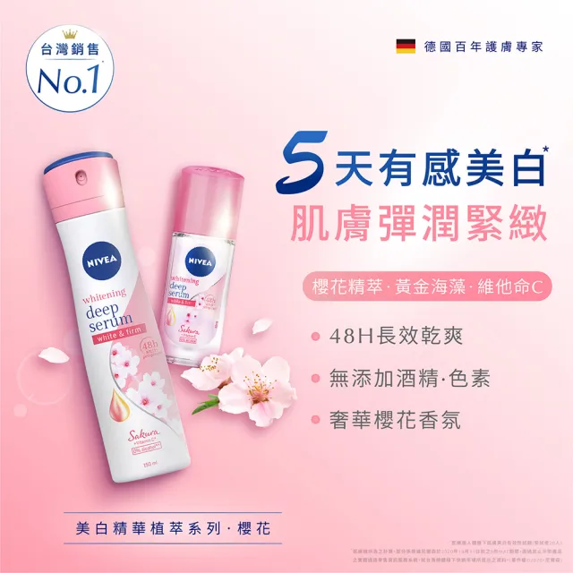 【NIVEA 妮維雅】止汗爽身噴霧美白精華植萃_櫻花150mlX2
