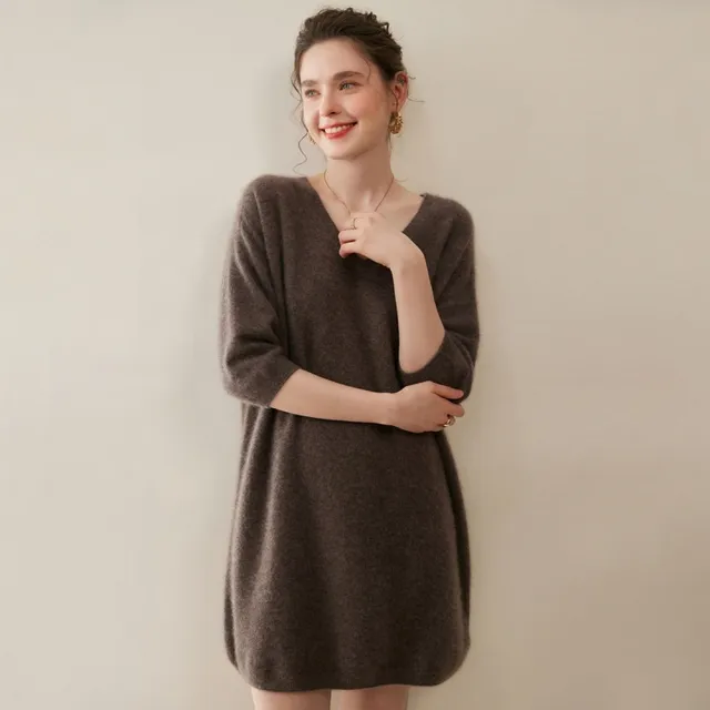 【古德斯】100%喀什米爾七分袖V領衫(七分袖 V領衫 100% Cashmere  母親節禮物)