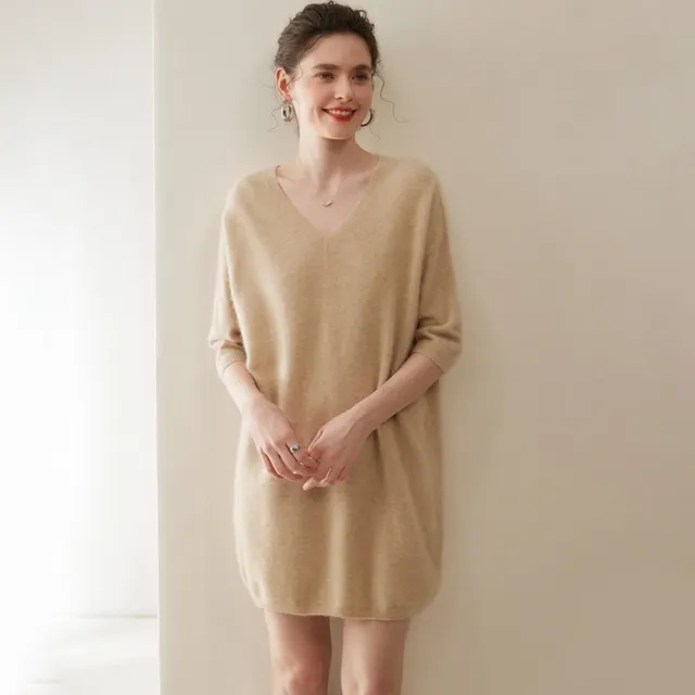 【古德斯】100%喀什米爾七分袖V領衫(七分袖 V領衫 100% Cashmere  母親節禮物)