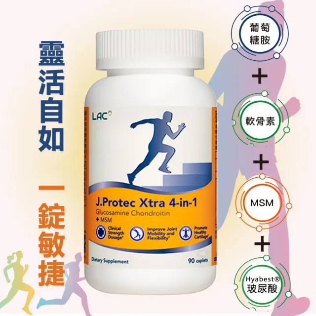 【LAC 利維喜】敏力捷Xtra四合一食品錠x4入組(共360錠/葡萄糖胺/軟骨素/MSM)