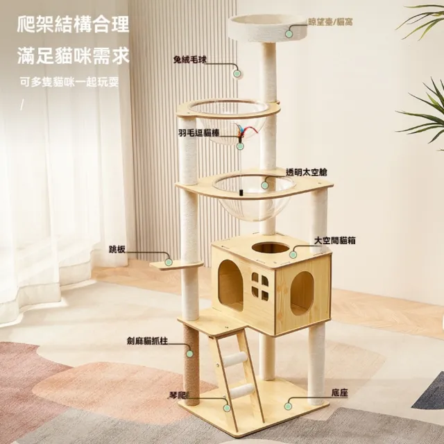 【艾嘉圖】貓爬架 貓窩貓樹一體 大貓專用 貓爬架子 貓咪太空艙攀爬架(貓爬架KT1037款60*40*125)